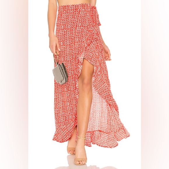 Anthropologie Cleobella Evangeline Red & Cream Printed Maxi Wrap Skirt Nwt Small